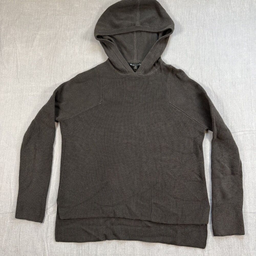 Athleta Womens Rest Day Pima Cotton Silk Ribbed Hoodie XS Gray Hooded Sweater